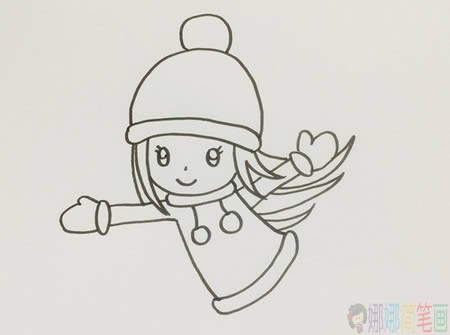 滑冰的小女孩人物简笔画教程-2