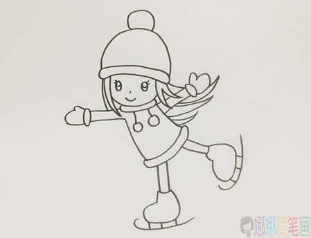 滑冰的小女孩人物简笔画教程-3