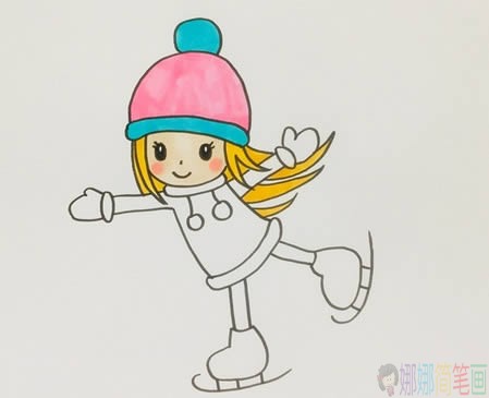 滑冰的小女孩人物简笔画教程-4
