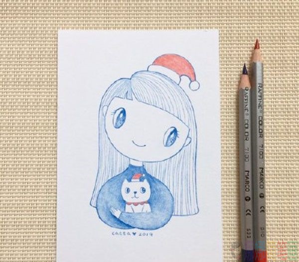 可爱的女孩子简笔画画法步骤-1