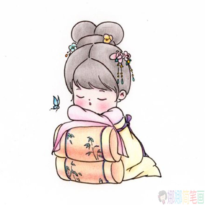 可爱的古风少女简笔画-1