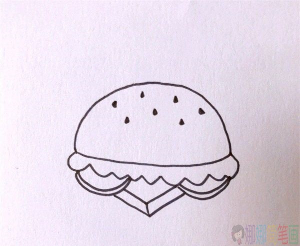 汉堡包简笔画,汉堡儿童画怎么画-4