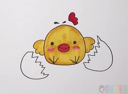 刚出生的小鸡简笔画,小鸡儿童简笔画步骤-4