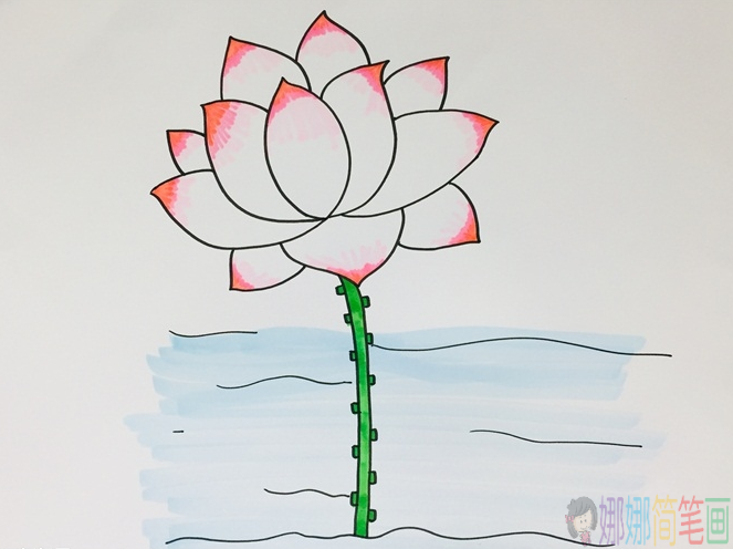 好看的荷花简笔画步骤,简笔画图片-5
