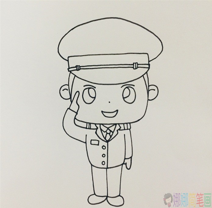 敬礼的警察叔叔简笔画-5