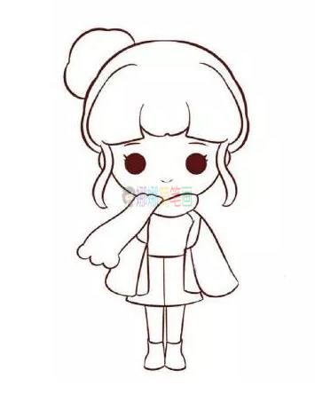 戴围巾的女孩简笔画,冬天的女孩简笔画-5
