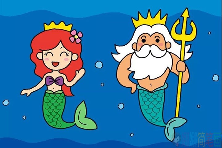 美人鱼公主和国王简笔画画法-8