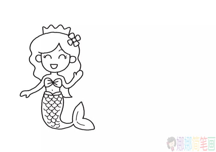 美人鱼公主和国王简笔画画法-4