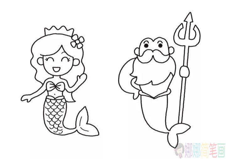 美人鱼公主和国王简笔画画法-6