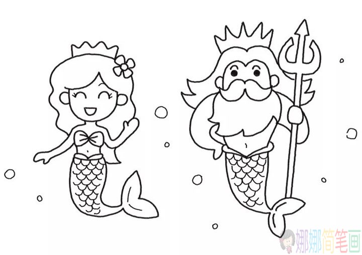 美人鱼公主和国王简笔画画法-7