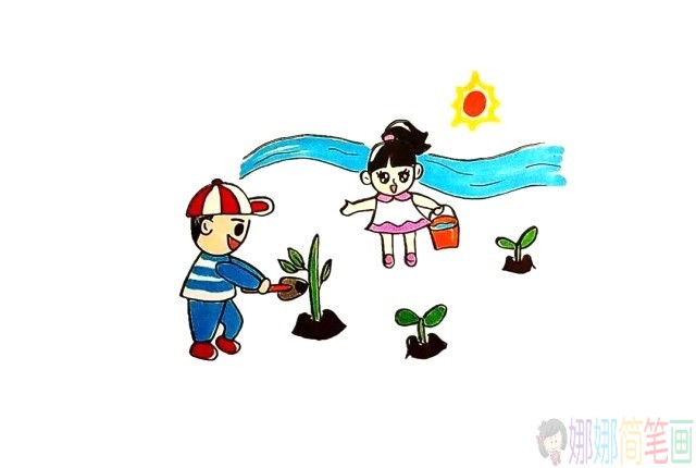 小朋友植树种树怎么画-14