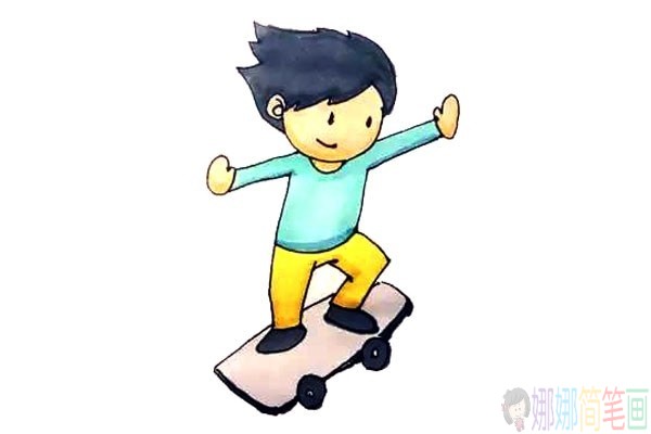 玩滑板的小男孩简笔画教程-9