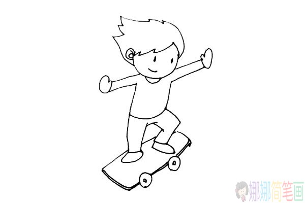 玩滑板的小男孩简笔画教程-8