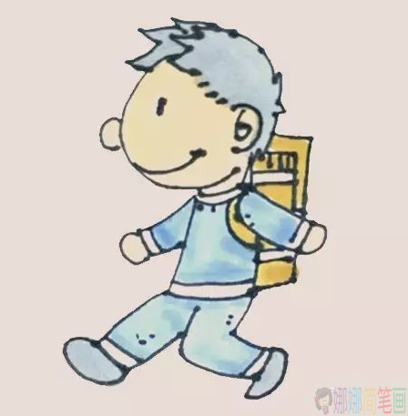 上学的小男孩简笔画-8