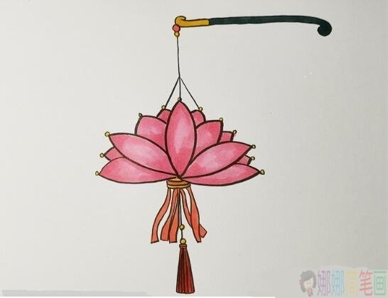 2021春节莲花灯笼简笔画教程-1