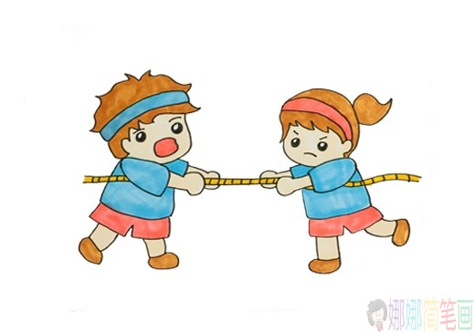 运动会拔河简笔画绘画教程-1
