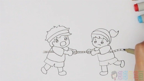 运动会拔河简笔画绘画教程-4