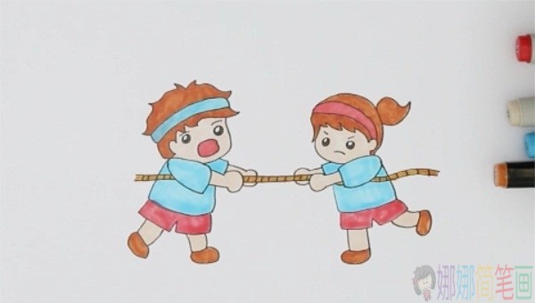 运动会拔河简笔画绘画教程-5
