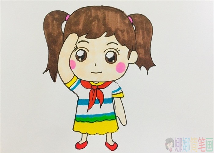 少先队员敬礼简笔画画法步骤-7
