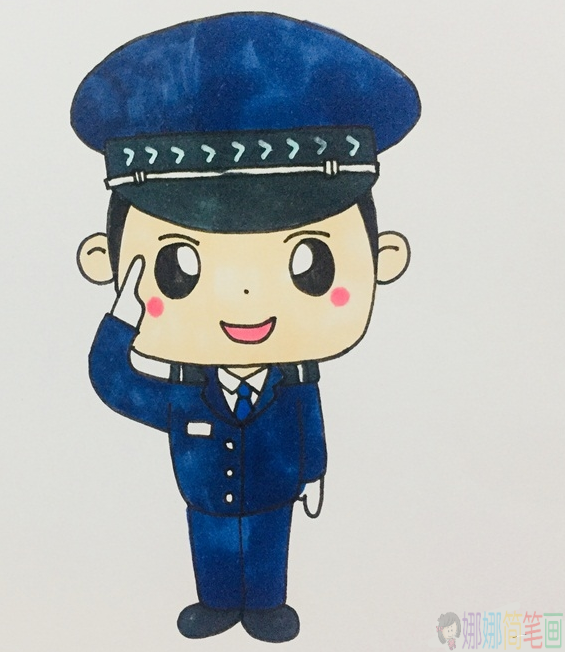 敬礼的警察叔叔简笔画画法-1