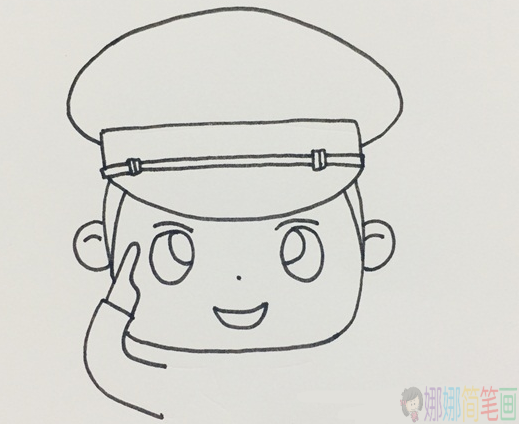 敬礼的警察叔叔简笔画画法-3