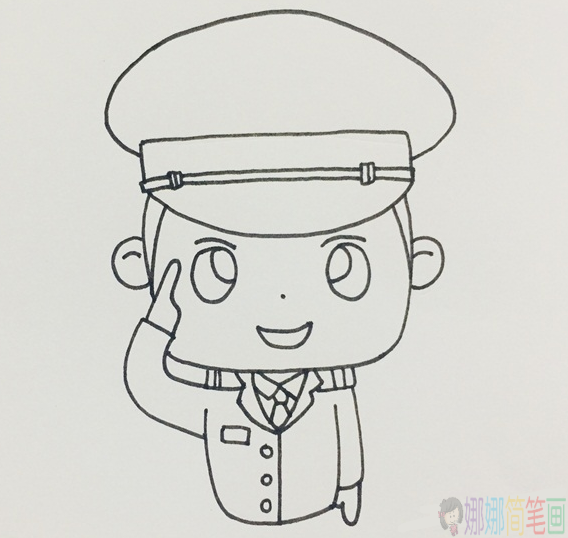 敬礼的警察叔叔简笔画画法-4