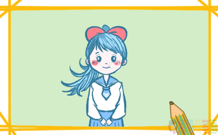 漂亮可爱的女学生简笔画-1