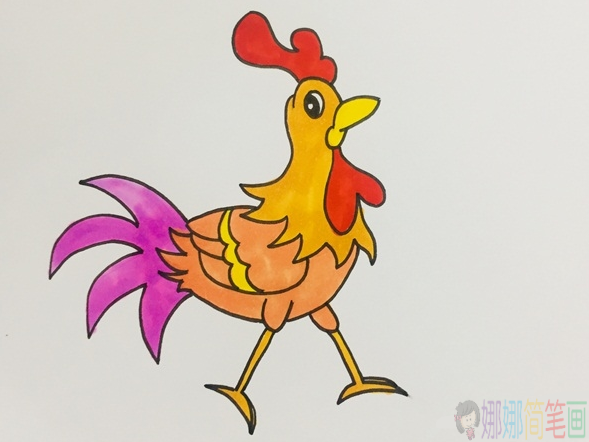 大公鸡简笔画画法简单好看-1