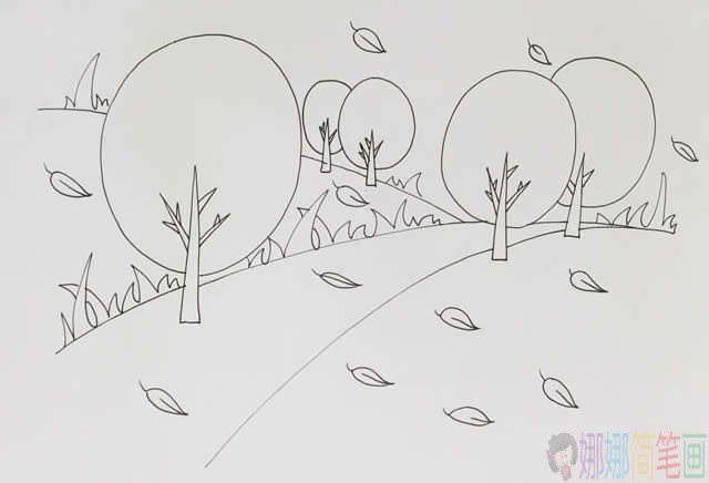 秋天风景简笔画彩色画法图片-4
