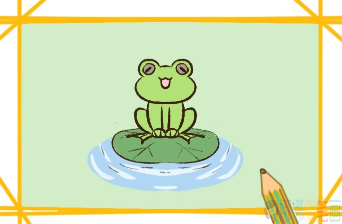 荷叶上的青蛙简笔画画法-1