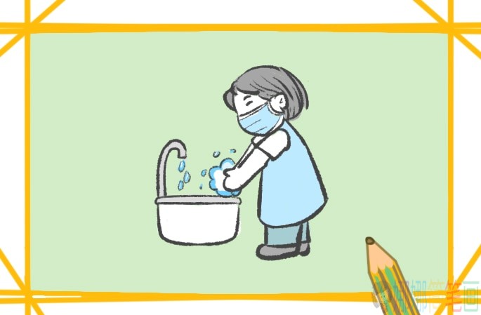 预防疫情勤洗手人物简笔画-1