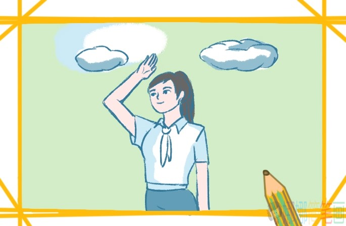 敬礼的少先队员简笔画-1