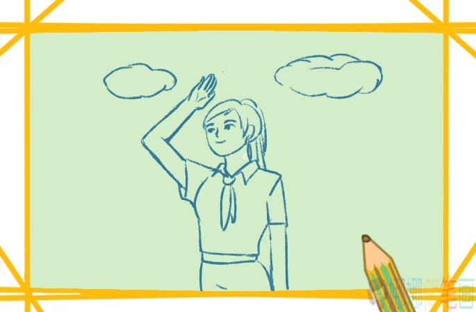 敬礼的少先队员简笔画-5