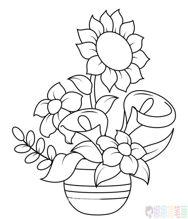 一组花朵简笔画线稿-1
