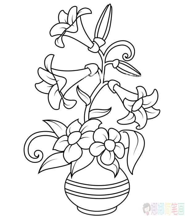 一组花朵简笔画线稿-4