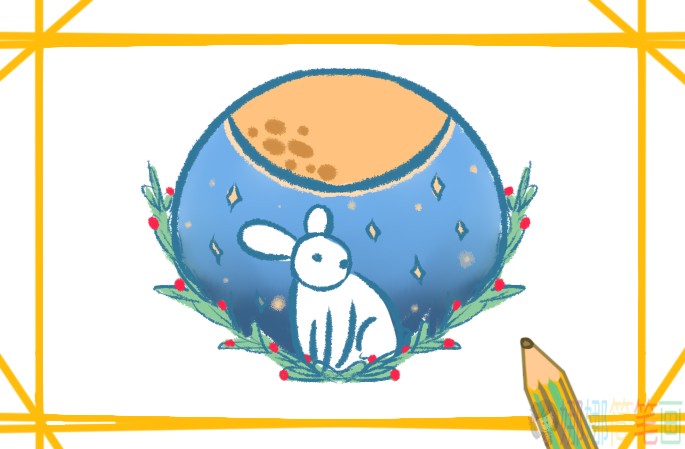 中秋节玉兔简笔画画法-1