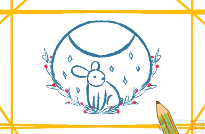 中秋节玉兔简笔画画法-5