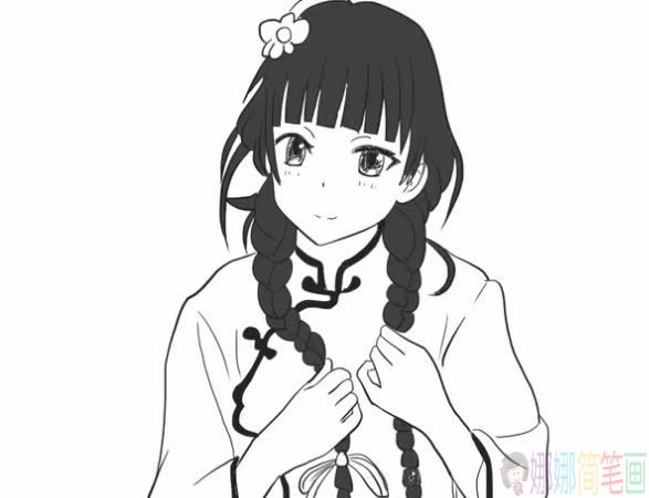 民国女子简笔画图片,民国少女简笔画步骤图-6