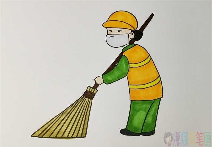 环卫工人简笔画,环卫工人怎么画-1