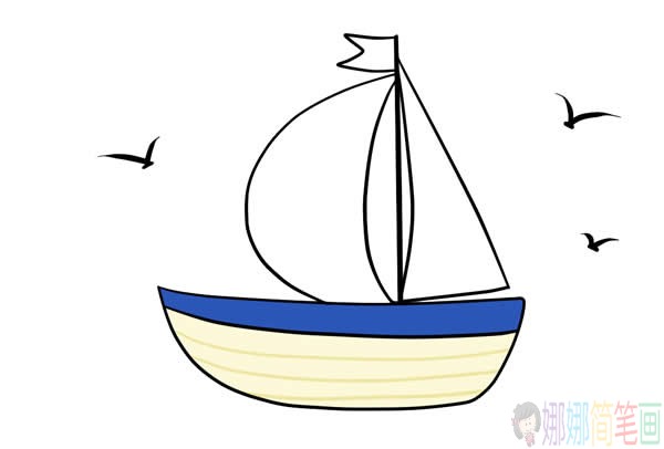 小帆船简笔画彩色,小帆船简笔画步骤-5