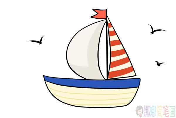 小帆船简笔画彩色,小帆船简笔画步骤-6