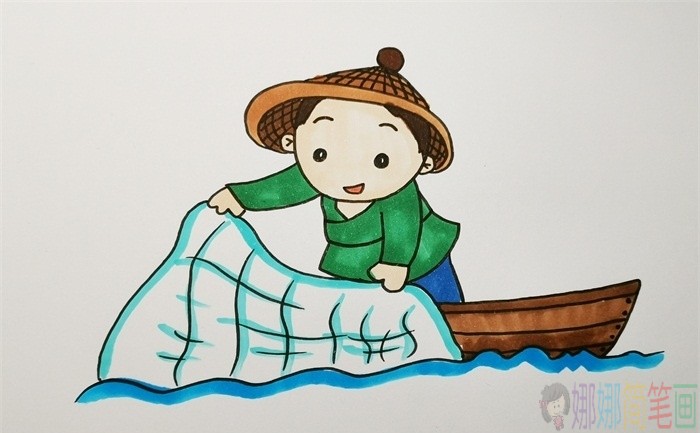 渔夫简笔画,捕鱼人简笔画图片-1