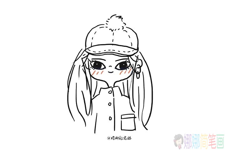 漂亮可爱的女孩简笔画线稿-3