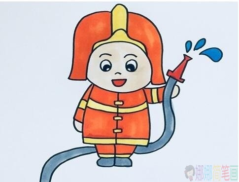 敬业的消防员简笔画步骤图-1
