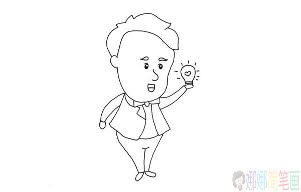 爱迪生发明电灯简笔画画法,爱迪生简笔画步骤-4