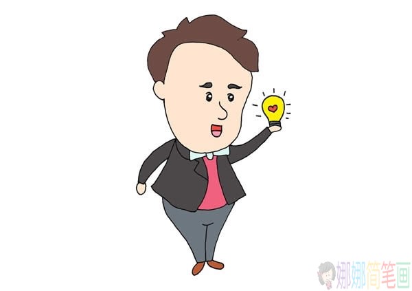 爱迪生发明电灯简笔画画法,爱迪生简笔画步骤-6