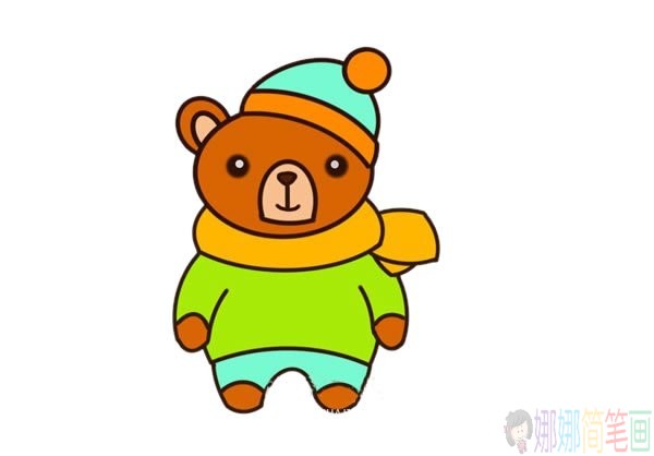 呆萌的小熊彩色简笔画教程-7