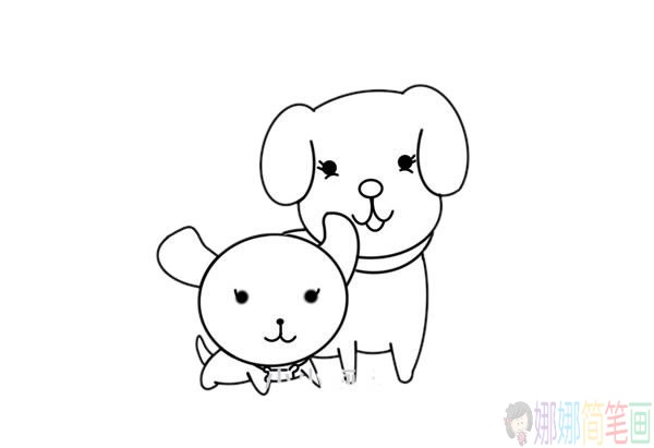 两只可爱的狗狗简笔画-4