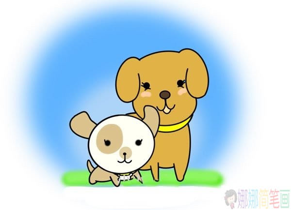 两只可爱的狗狗简笔画-5