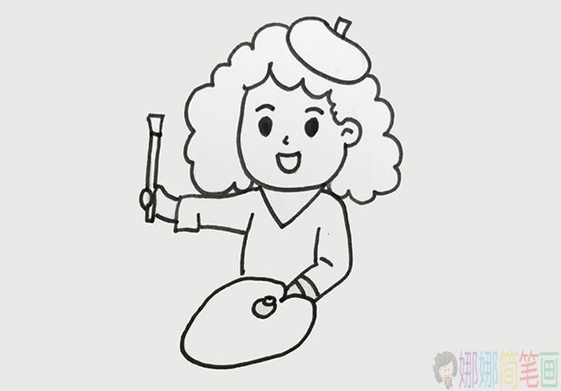 简单好看的女画家简笔画教程-3